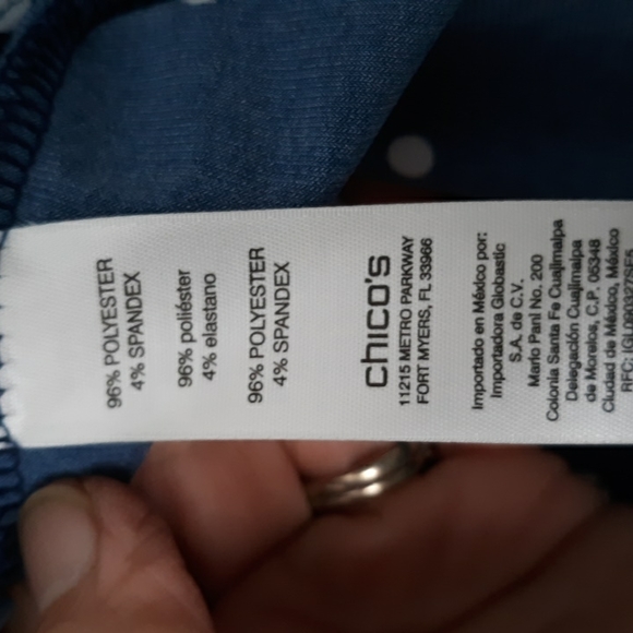 Chico's Navy Polka Dot 3/4 Sleeve Split Neck Pullover Top sz XS (0) - Picture 6 of 7